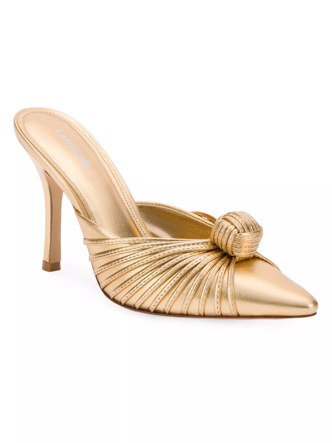 Larroude Valerie Knotted Metallic Leather Mules