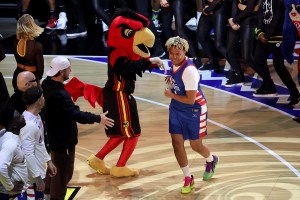 SALT LAKE CITY, UTAH - FEBRUARY 17: Rapper Cordae #1 of Team Ryan walks out prior to the 2023 NBA All Star Ruffles Celebrity Game at Vivint Arena on February 17, 2023 in Salt Lake City, Utah. NOTE TO USER: User expressly acknowledges and agrees that, by downloading and or using this photograph, User is consenting to the terms and conditions of the Getty Images License Agreement. (Photo by Tim Nwachukwu/Getty Images)