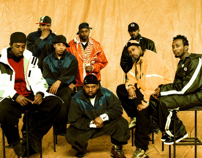 NEW YORK, NY - APRIL, 1997: (L-R) GZA, Method Man, U-God, Ghostface Killah, Raekwon, Masta Killa, RZA and Ol' Dirty Bastard of the American rap group Wu-Tang Clan pose for a portrait circa April, 1997 in New York, New York. (Photo by Bob Berg/Getty Images)