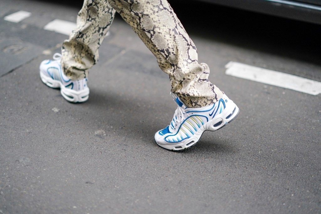 A guest wearing Nike Air Max sneakers at Paris Fashion Week on January 17, 2020 in Paris, France. 