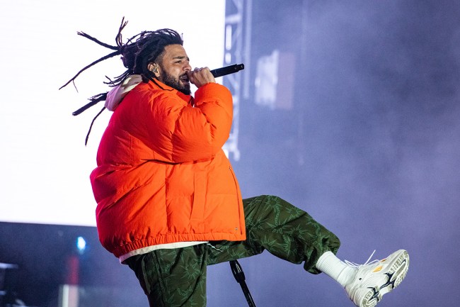 SAN BERNARDINO, CALIFORNIA - DECEMBER 11: J Cole performs during Rolling Loud at NOS Events Center on December 11, 2021 in San Bernardino, California. (Photo by Timothy Norris/WireImage)