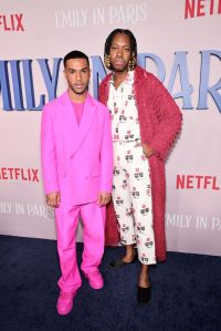 NEW YORK, NEW YORK - DECEMBER 15: Lucien Laviscount and Jeremy O. Harris attend the Emily In Paris French Consulate Red Carpet at French Consulate on December 15, 2022 in New York City. (Photo by Jamie McCarthy/Getty Images for Netflix)