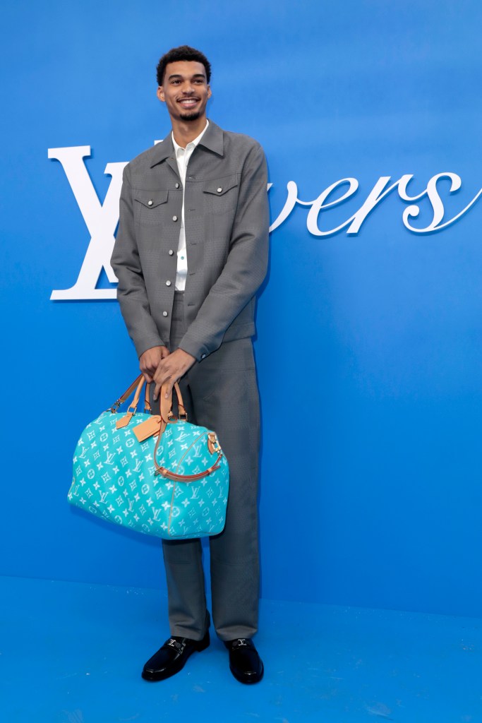 Victor Wembanyama, Louis Vuitton, loafers, monogram, silver, leather, Paris Fashion Week