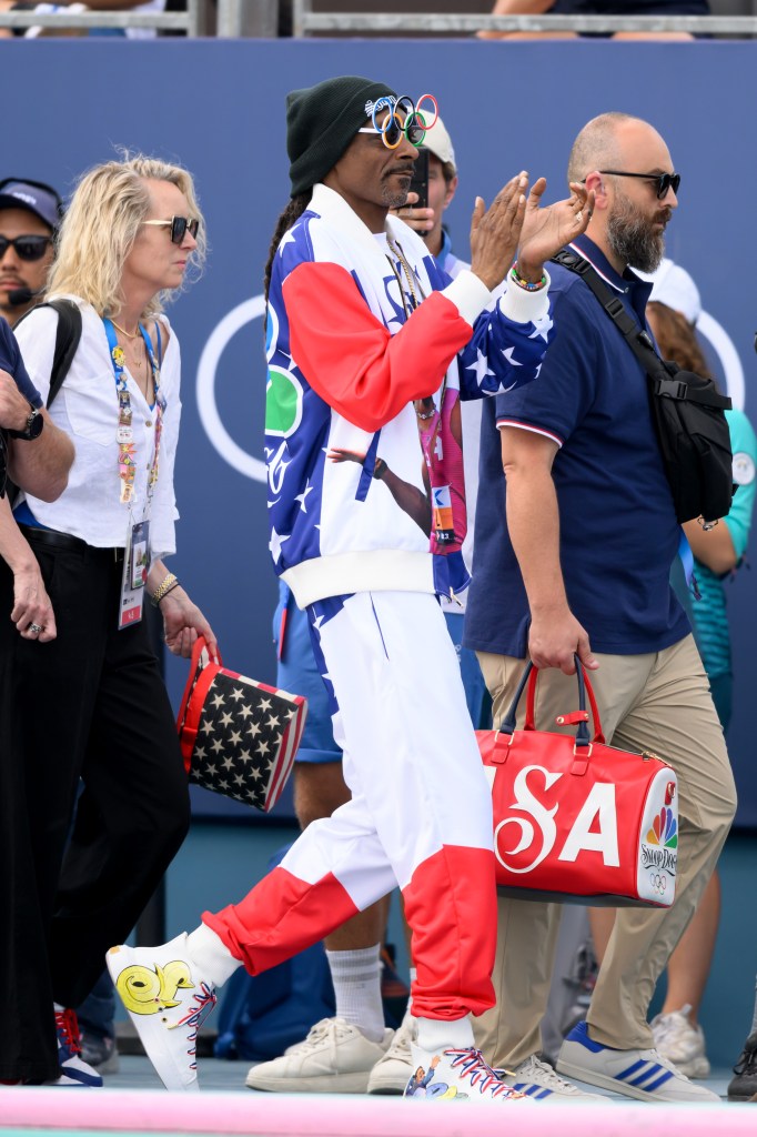 PARIS, FRANCE - AUGUST 07: Snoop Dogg attends the Men's Skateboarding Park Final on day twelve of the Olympic Games Paris 2024 at Place de la Concorde on August 07 2024 in Paris, France. (Photo by Karwai Tang/Getty Images)