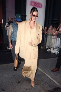 NEW YORK, NY - JUNE 23: Hailey Bieber and Justin Bieber are seen together leaving her 'Rhode' pop up on June 23, 2024 in New York, New York. (Photo by MEGA/GC Images)