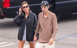 Hailey Bieber, Justin Bieber, loafers, leather, slip dress, lace.