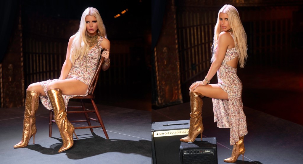 Jessica Simpson modeling looks from her fall 2024 campaign. 