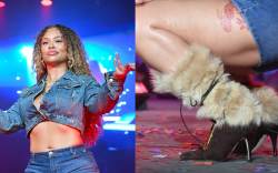 Latto, denim, Giuseppe Zanotti, boots, fur, vintage, Hot 107.9 Birthday Bash 2024