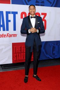 NEW YORK, NEW YORK - JUNE 22: Jordan Hawkins arrives prior to the first round of the 2023 NBA Draft at Barclays Center on June 22, 2023 in the Brooklyn borough of New York City. NOTE TO USER: User expressly acknowledges and agrees that, by downloading and or using this photograph, User is consenting to the terms and conditions of the Getty Images License Agreement. (Photo by Arturo Holmes/Getty Images)