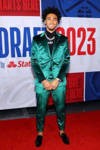 NEW YORK, NEW YORK - JUNE 22: Jalen Hood-Schifino arrives prior to the first round of the 2023 NBA Draft at Barclays Center on June 22, 2023 in the Brooklyn borough of New York City. NOTE TO USER: User expressly acknowledges and agrees that, by downloading and or using this photograph, User is consenting to the terms and conditions of the Getty Images License Agreement. (Photo by Arturo Holmes/Getty Images)