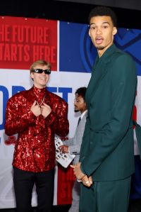 NEW YORK, NEW YORK - JUNE 22: (L-R) Gradey Dick and Victor Wembanyama arrive prior to the first round of the 2023 NBA Draft at Barclays Center on June 22, 2023 in the Brooklyn borough of New York City. NOTE TO USER: User expressly acknowledges and agrees that, by downloading and or using this photograph, User is consenting to the terms and conditions of the Getty Images License Agreement. (Photo by Arturo Holmes/Getty Images)