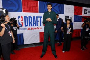 NEW YORK, NEW YORK - JUNE 22: Victor Wembanyama arrives prior to the first round of the 2023 NBA Draft at Barclays Center on June 22, 2023 in the Brooklyn borough of New York City. NOTE TO USER: User expressly acknowledges and agrees that, by downloading and or using this photograph, User is consenting to the terms and conditions of the Getty Images License Agreement. (Photo by Arturo Holmes/Getty Images)