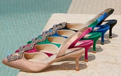 Manolo Blahnik Hangisi Kitten-Heel Satin Slingback Pumps exclusively for Neiman Marcus