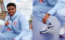 Omari Jones wears Nike Air Max Olympic sneakers at Champions Park in Paris, France