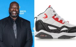 Shaquille O'Neal in New York City on July 17, 2024; Boys' Shaq Infant and Toddler Whistle Basketball Shoes.