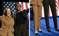 US Vice President and Democratic presidential candidate Kamala Harris (L) and former US First Lady Michelle Obama arrive to speak at a campaign rally in Kalamazoo, Michigan, on October 26, 2024.