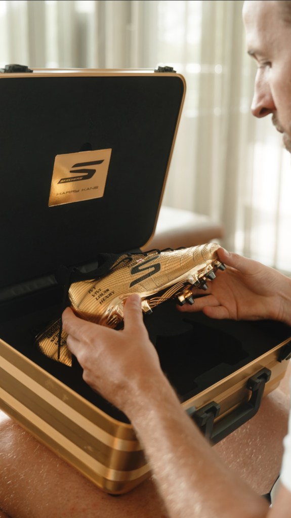 Harry Kane and Skechers' limited-edition gold version of the SKX_01 boot.