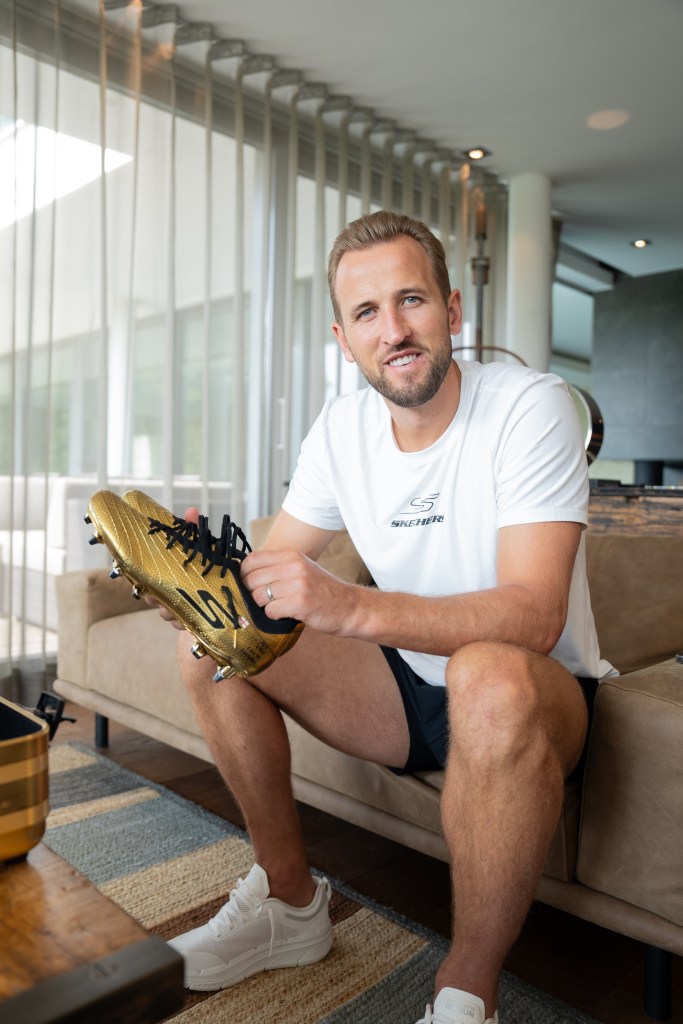 Harry Kane and Skechers' limited-edition gold version of the SKX_01 boot.