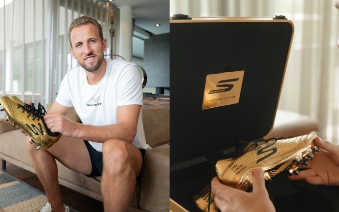 Harry Kane and Skechers' limited-edition gold version of the SKX_01 boot.