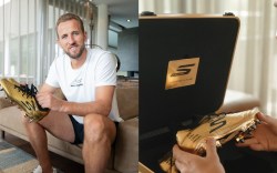 Harry Kane and Skechers' limited-edition gold version of the SKX_01 boot.